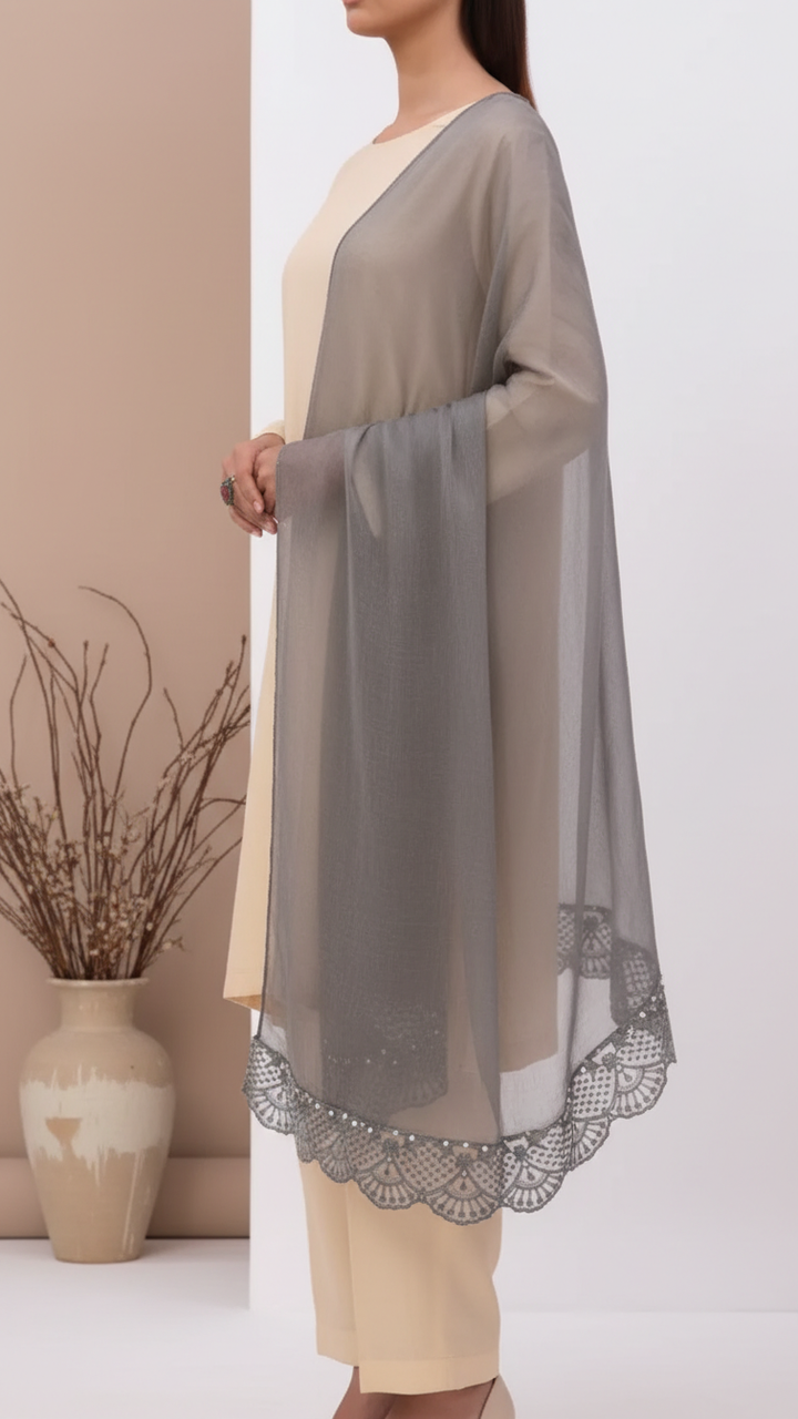 Black Embroidered Stole PD5307
