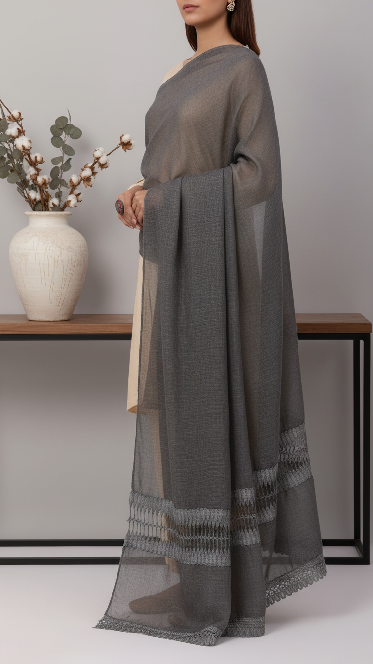 Black Embroidered Stole PD5323