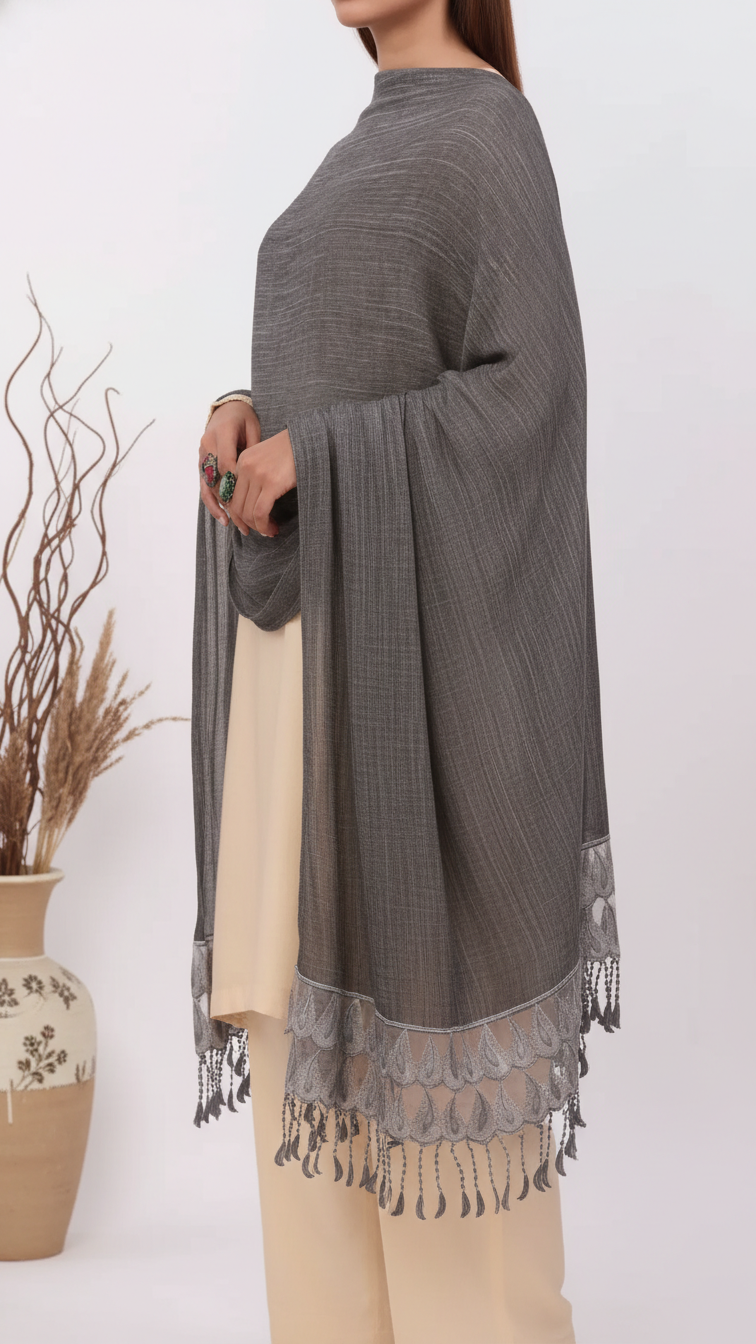 Black Embroidered Stole PD5326