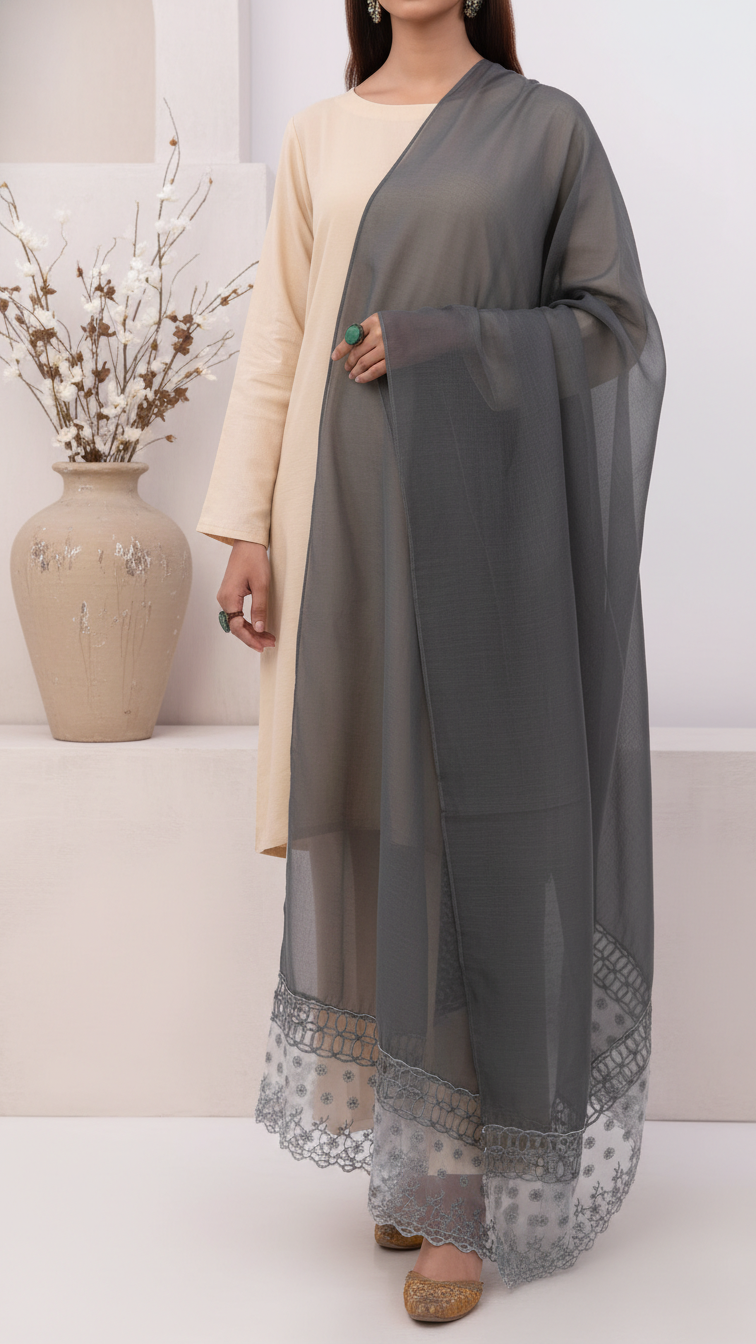 Navy Embroidered Stole PD5336