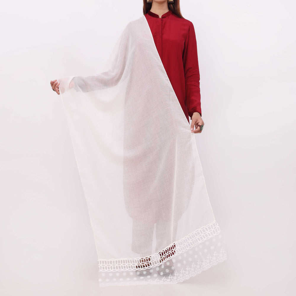White Embroidered Stole PD5341