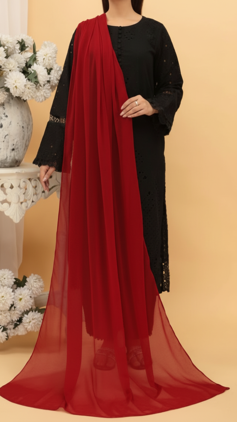 Maroon Plain Chiffon Dupatta PD5371
