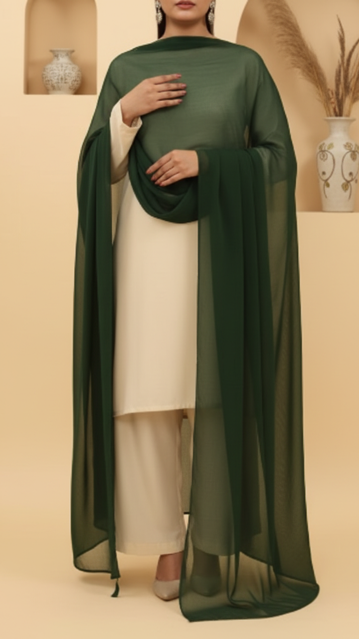 Green Crinkle Chiffon Duppata PD5373