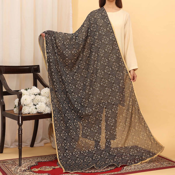 Black Screen Printed Chiffon Dupatta PD5385