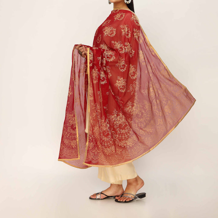 Maroon Screen Printed Chiffon Dupatta PD5386