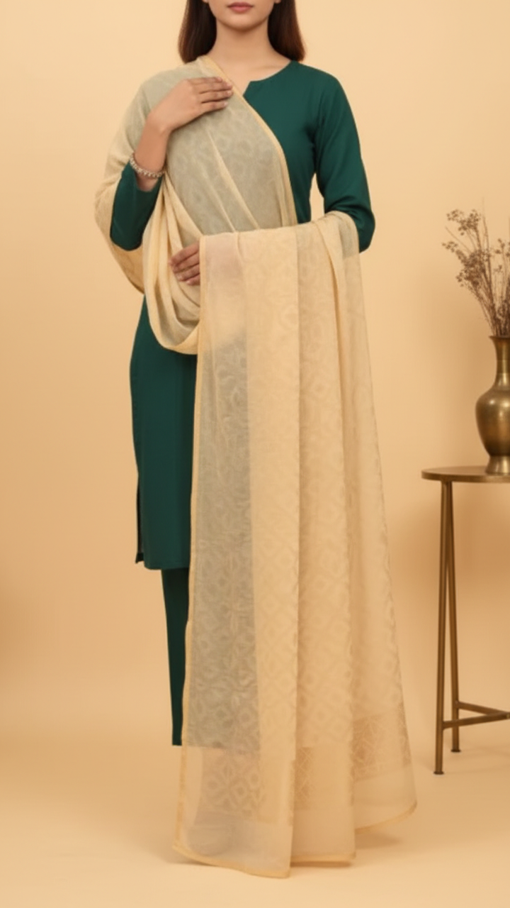 Beige Screen Printed Chiffon Dupatta PD5390