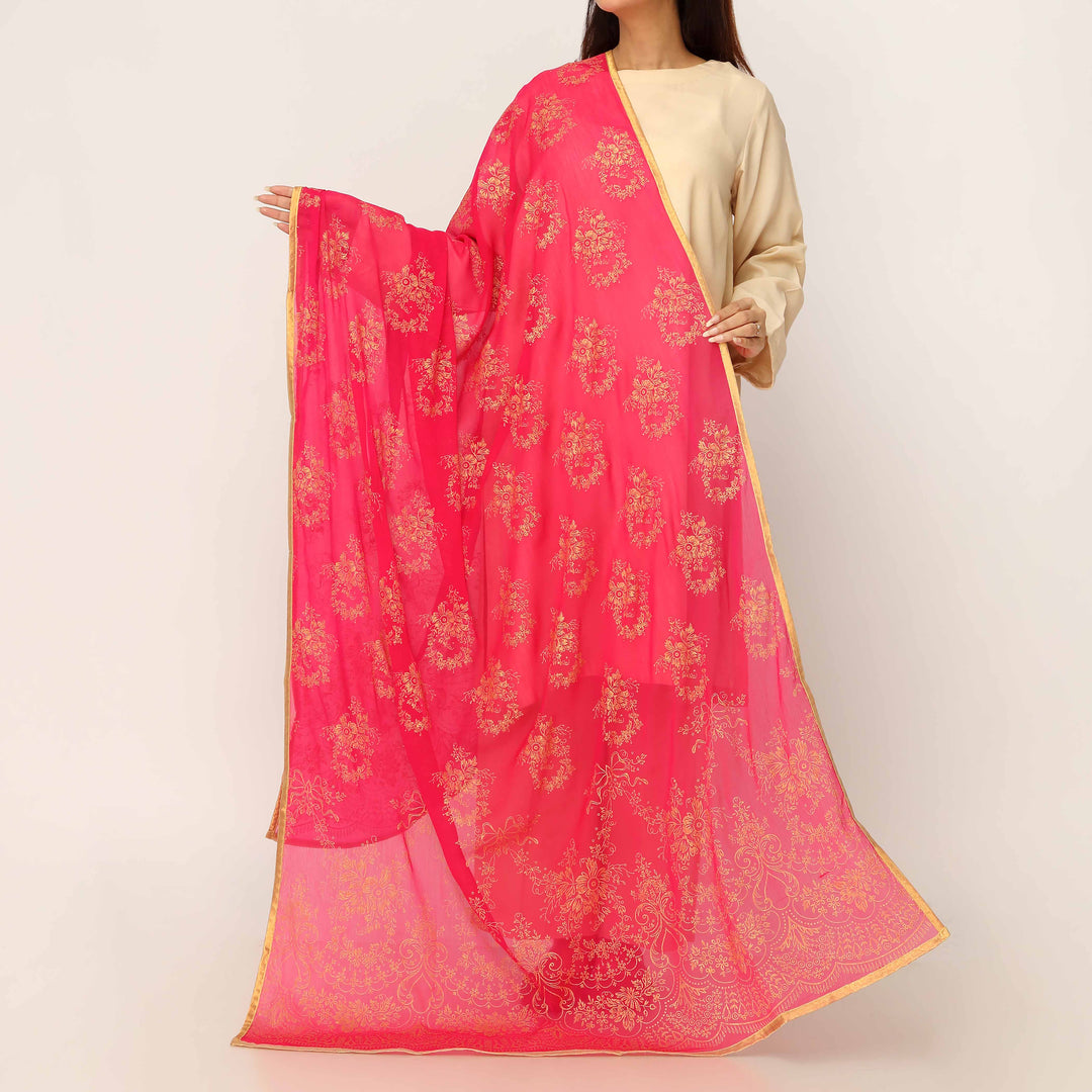 Pink Screen Printed Chiffon Dupatta PD5391