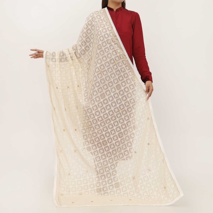 Beige Embroidered Dupatta PD5425