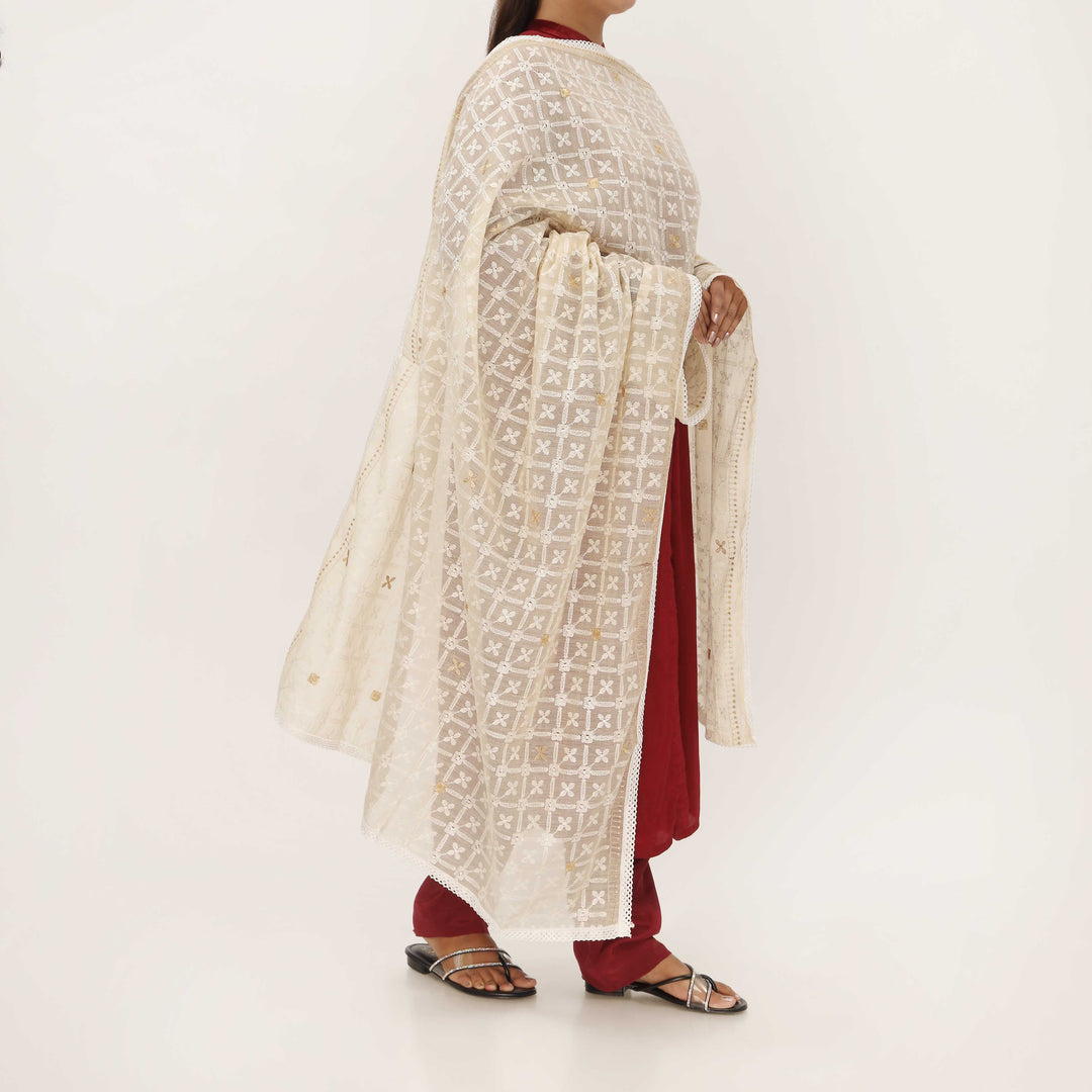 Beige Embroidered Dupatta PD5425