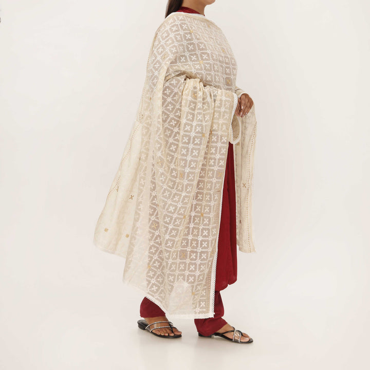 Beige Embroidered Dupatta PD5425