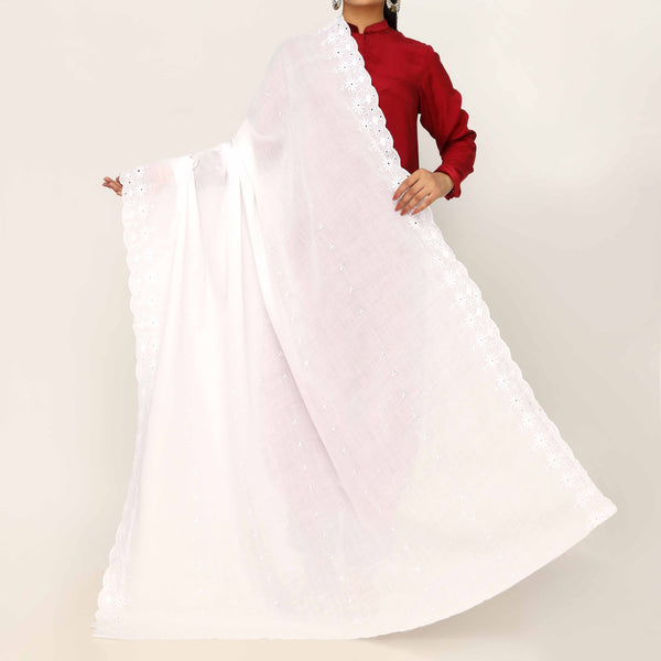 White Embroidered Dupatta PD5430