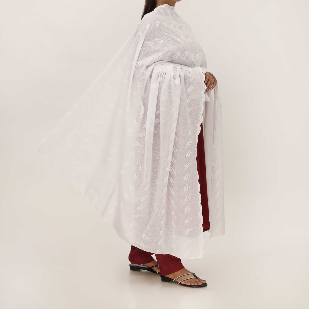 White Embroidered Dupatta PD5433