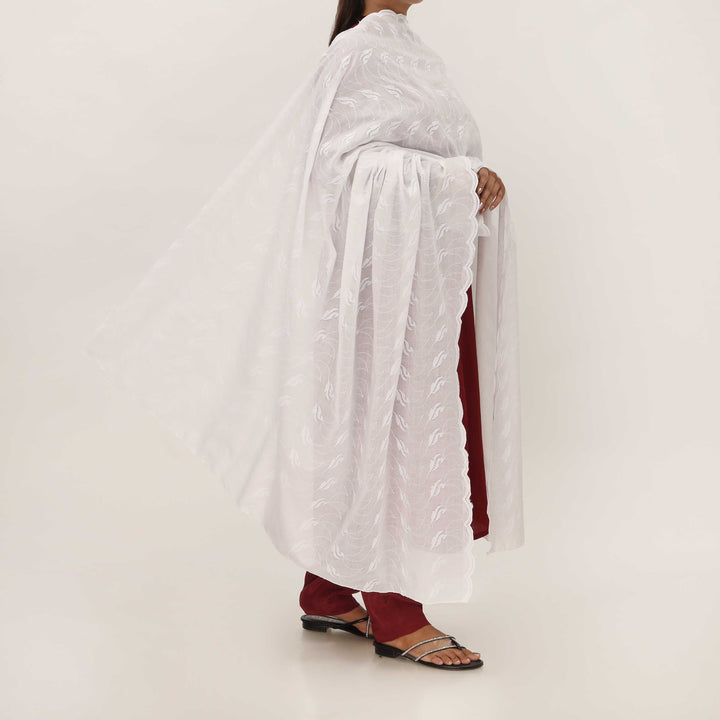 White Embroidered Dupatta PD5433