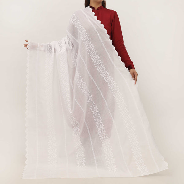 White Embroidered Dupatta PD5439