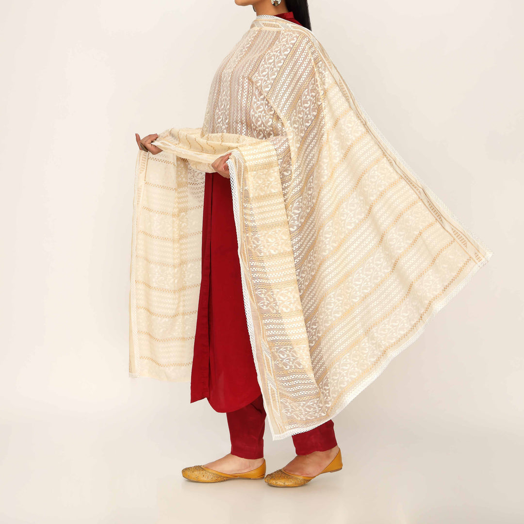 Beige Embroidered Dupatta PD5442