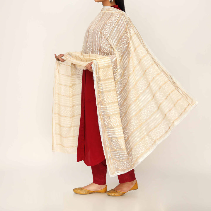 Beige Embroidered Dupatta PD5442
