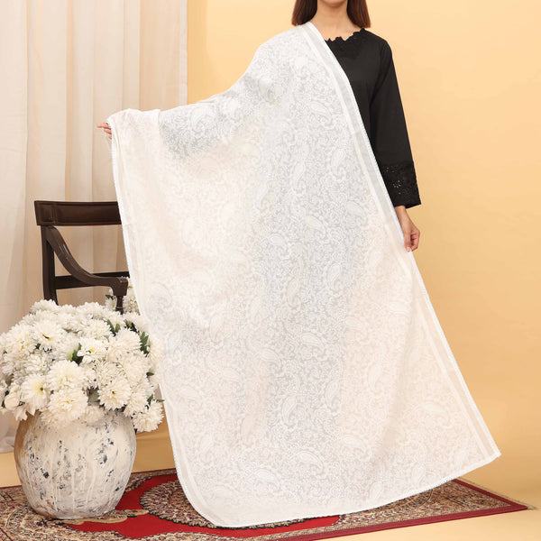 White Embroidered Dupatta PD5450