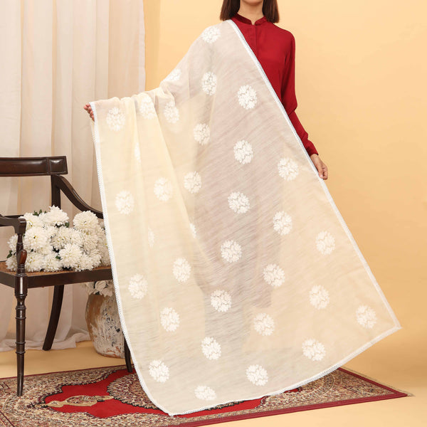 White Embroidered Dupatta PD5451