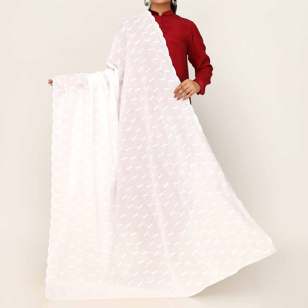 White Embroidered Dupatta PD5452