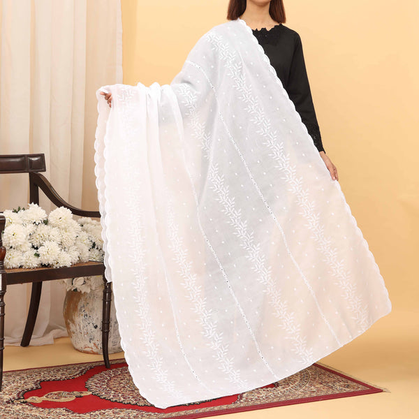 White Embroidered Dupatta PD5454