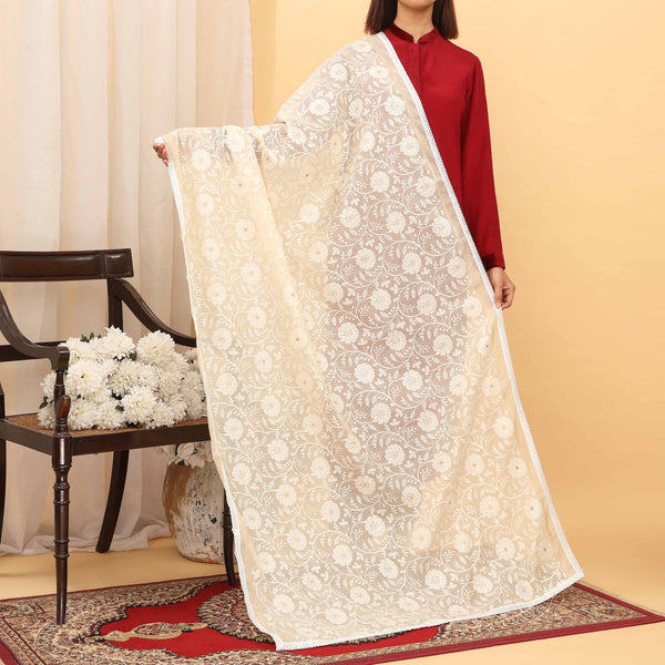 Beige Embroidered Dupatta PD5456