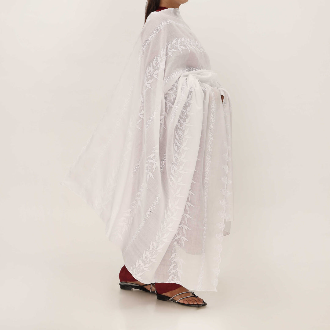 White Embroidered Dupatta PD5460
