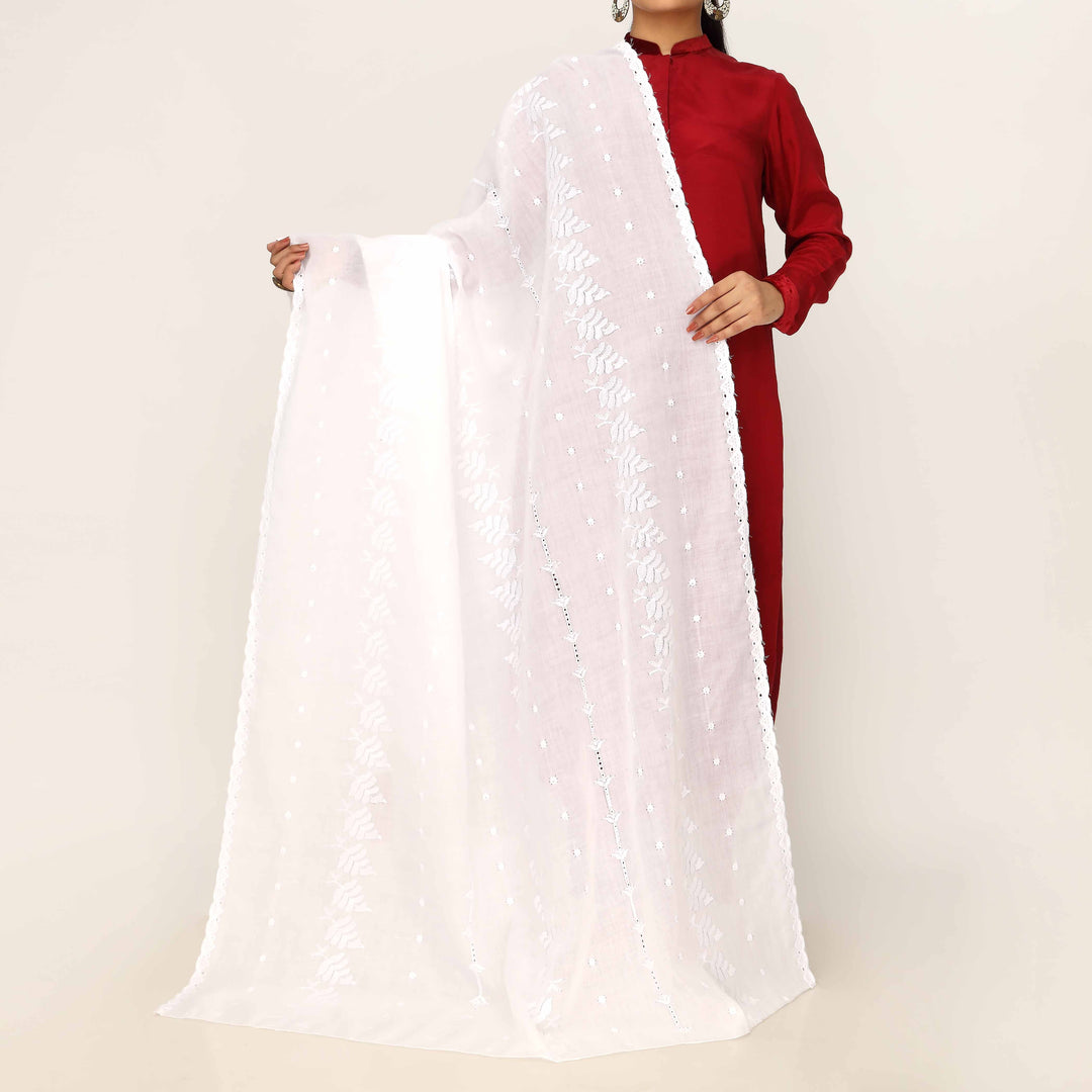 White Embroidered Dupatta PD5461