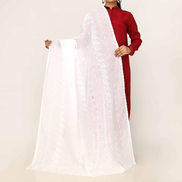 White Embroidered Dupatta PD5461