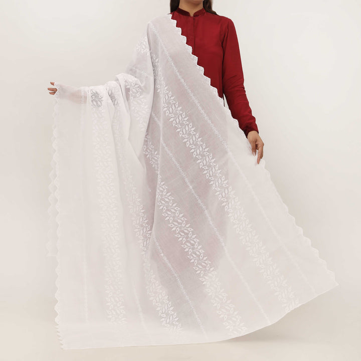 White Embroidered Dupatta PD5471