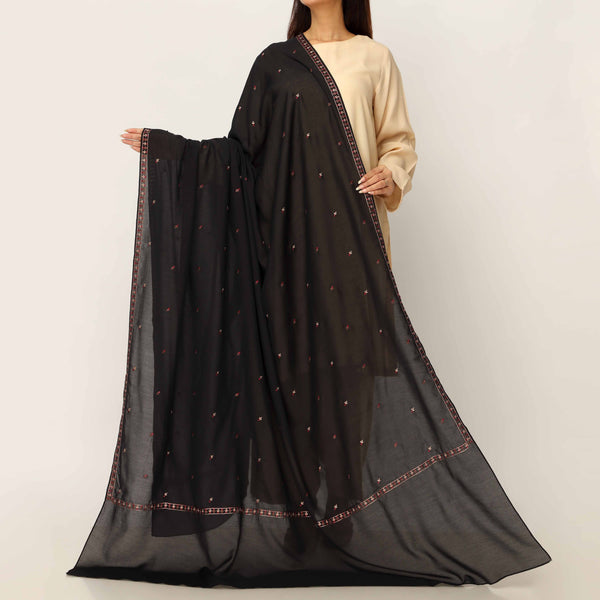Black Embroidered Cotton Dupatta PD5475
