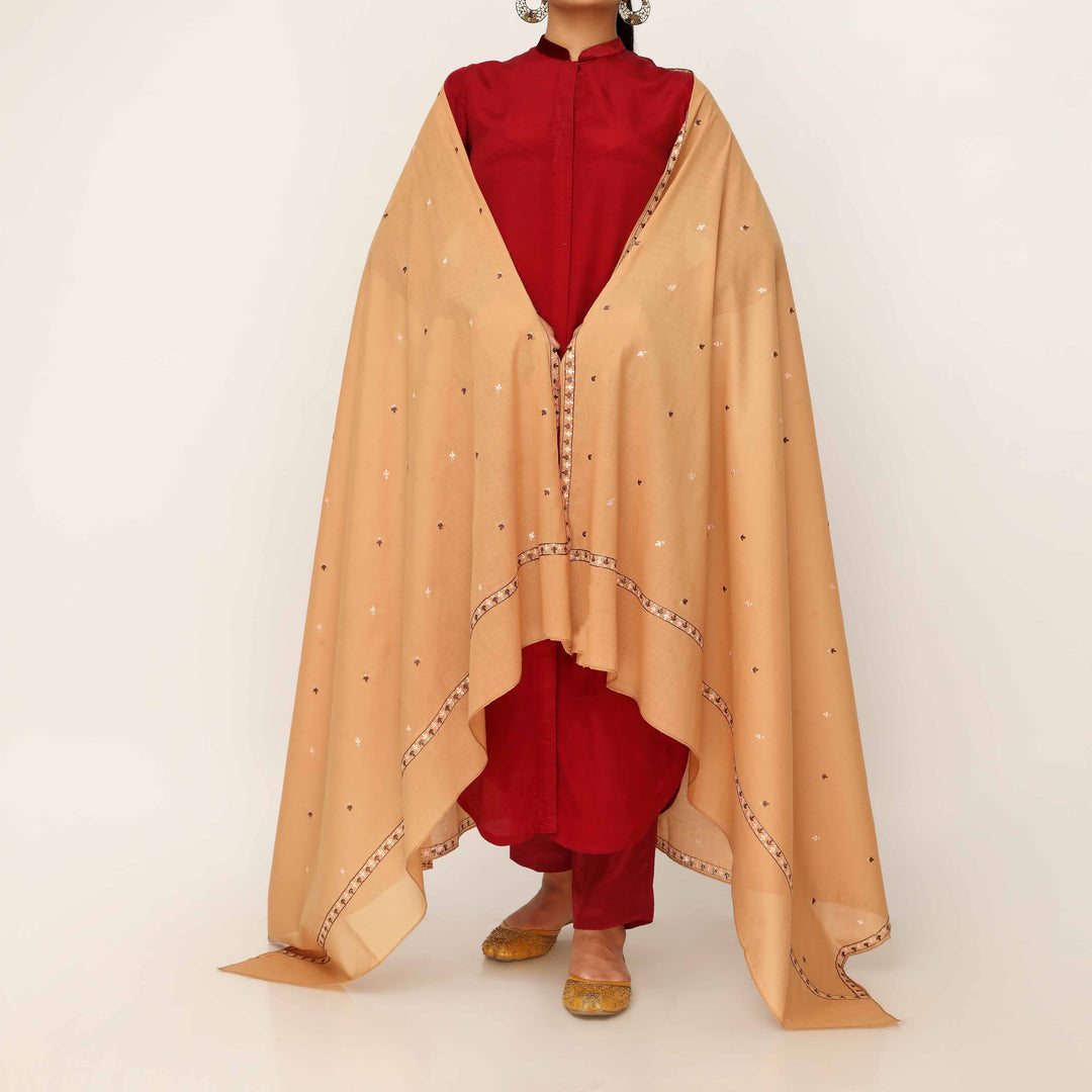 Mustard Embroidered Cotton Dupatta PD5475