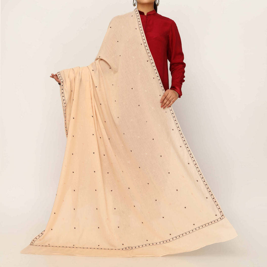 Peach Embroidered Cotton Dupatta PD5475