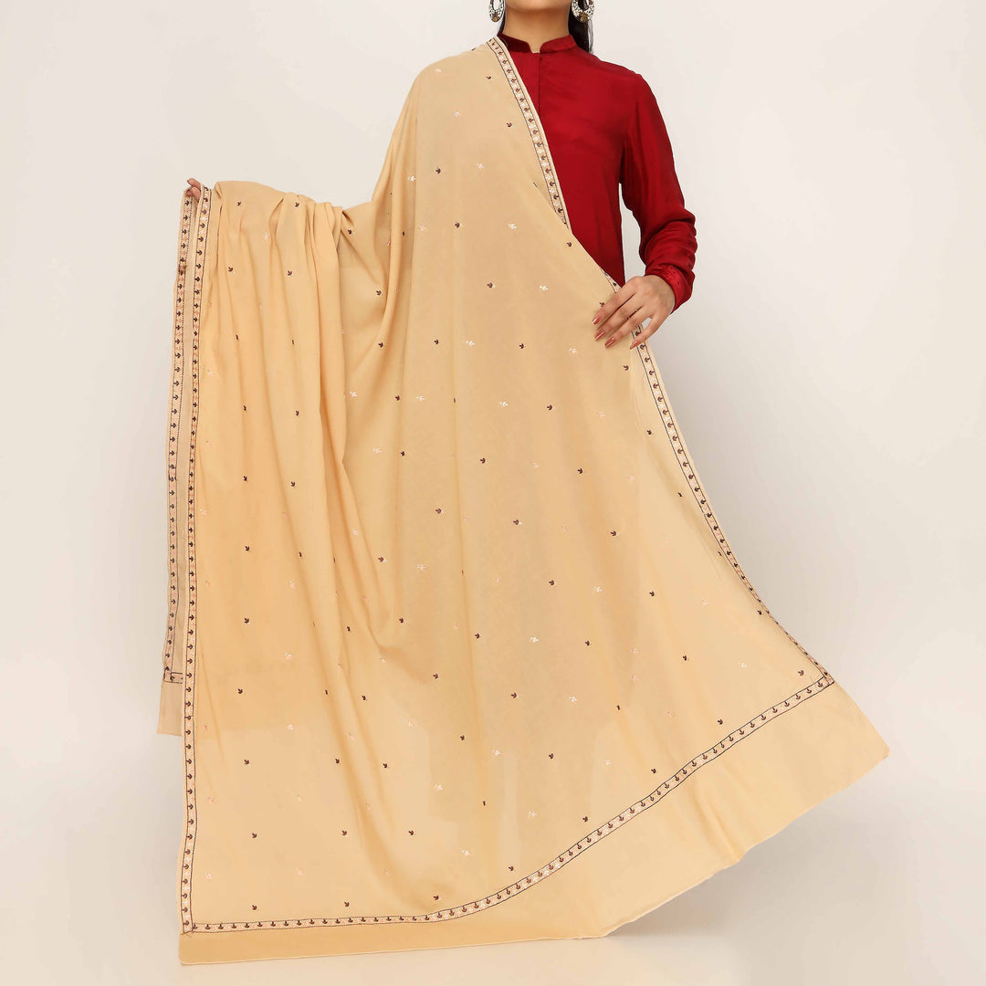 Beige Embroidered Cotton Dupatta PD5475