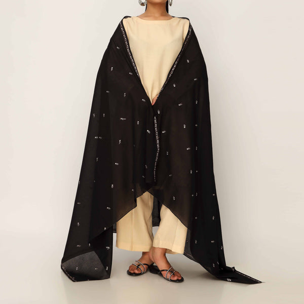 Black Embroidered Cotton Dupatta PD5476