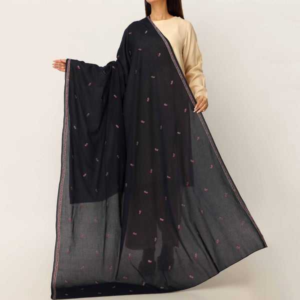 Navy Embroidered Cotton Dupatta PD5476