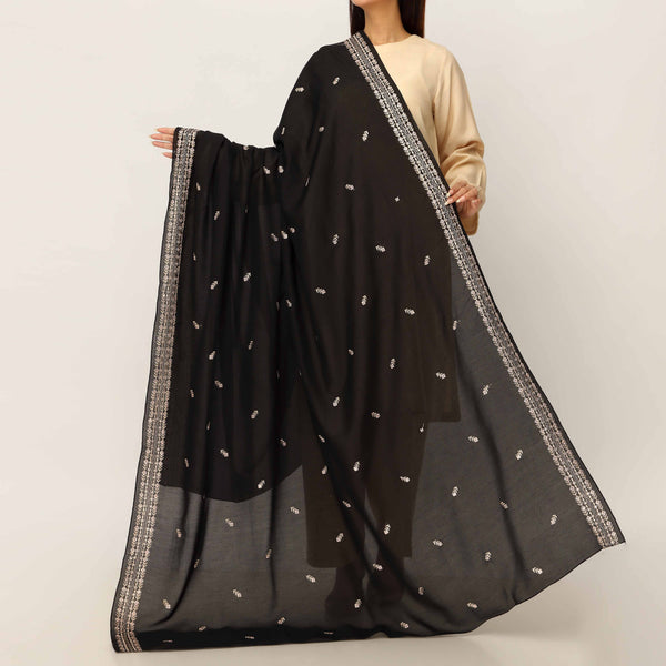 Black Embroidered Cotton Dupatta PD5477