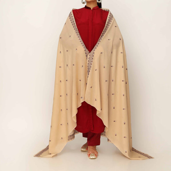 Cream Embroidered Cotton Dupatta PD5477