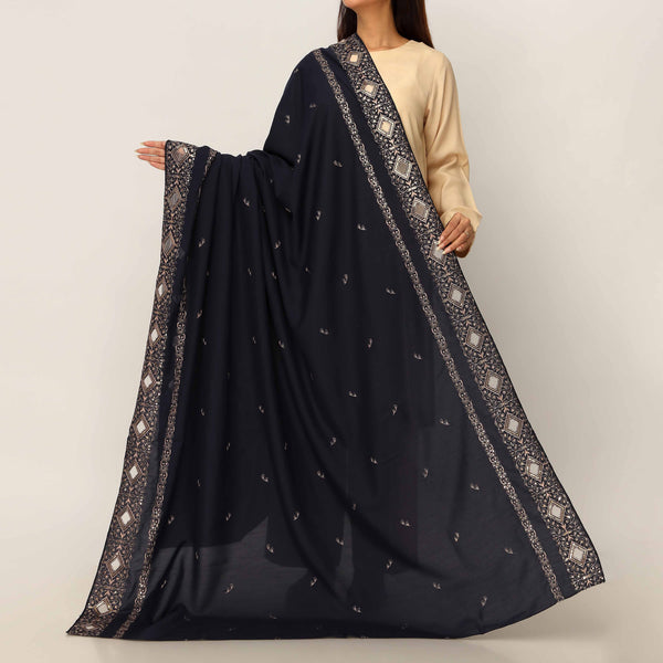 Navy Embroidered Cotton Dupatta PD5477