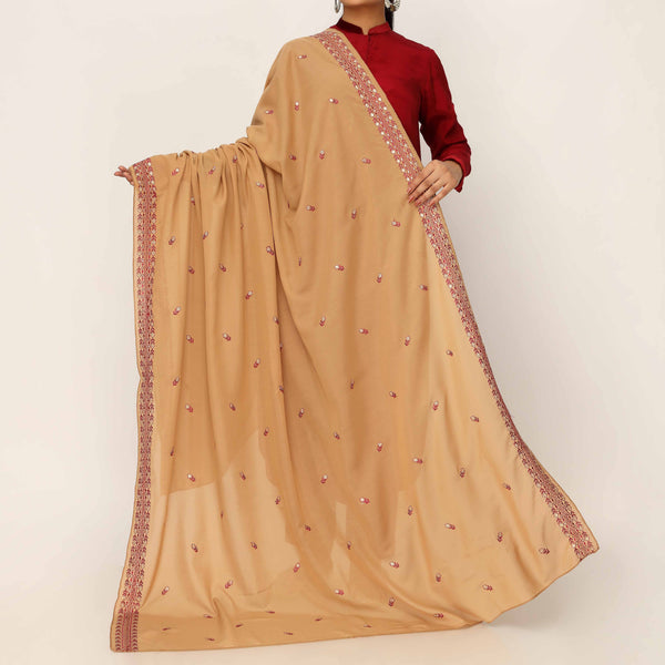 Beige Embroidered Cotton Dupatta PD5477