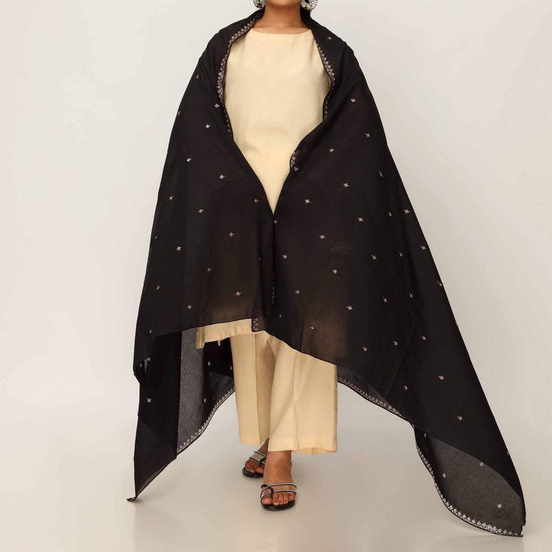 Black Embroidered Cotton Dupatta PD5479