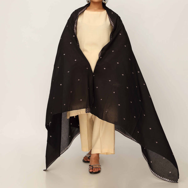 Black Embroidered Cotton Dupatta PD5479