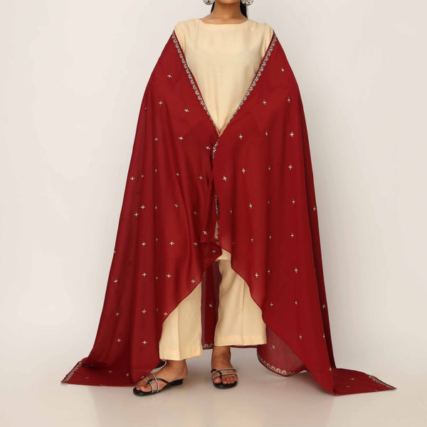 Maroon Embroidered Cotton Dupatta PD5479