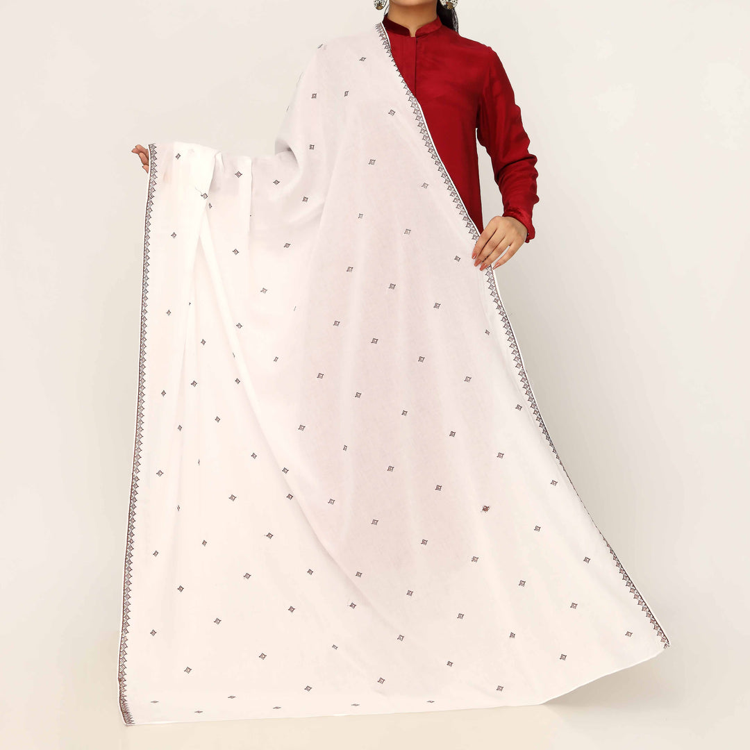 White Embroidered Cotton Dupatta PD5479