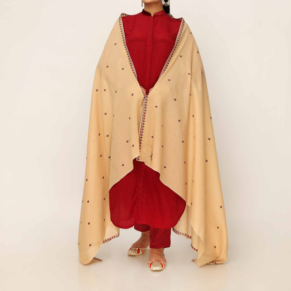 Khaki Embroidered Cotton Dupatta PD5479