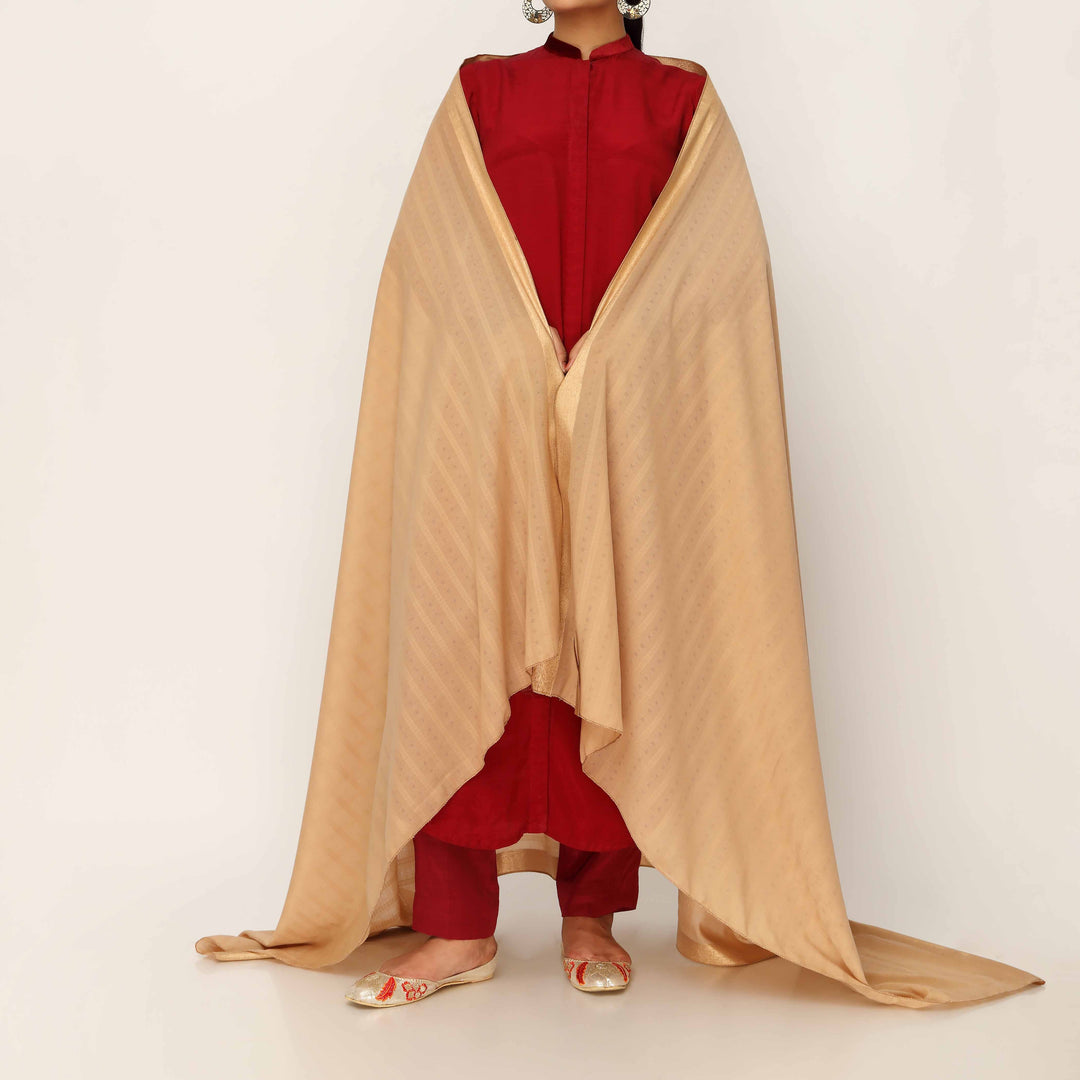 Khaki Embroidered Cotton Dupatta PD5482