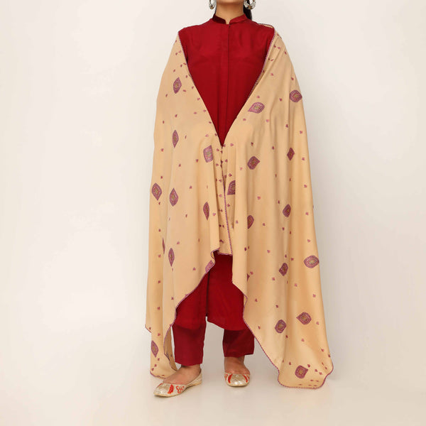 Brown Embroidered Cotton Dupatta PD5485