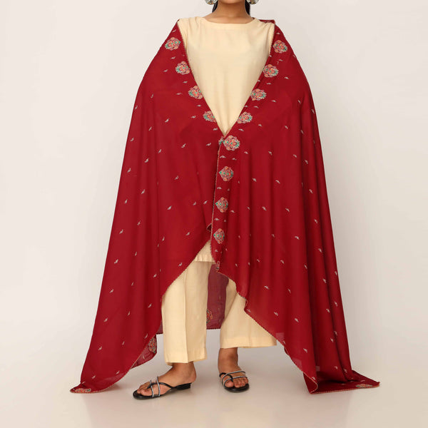 Maroon Embroidered Cotton Dupatta PD5485