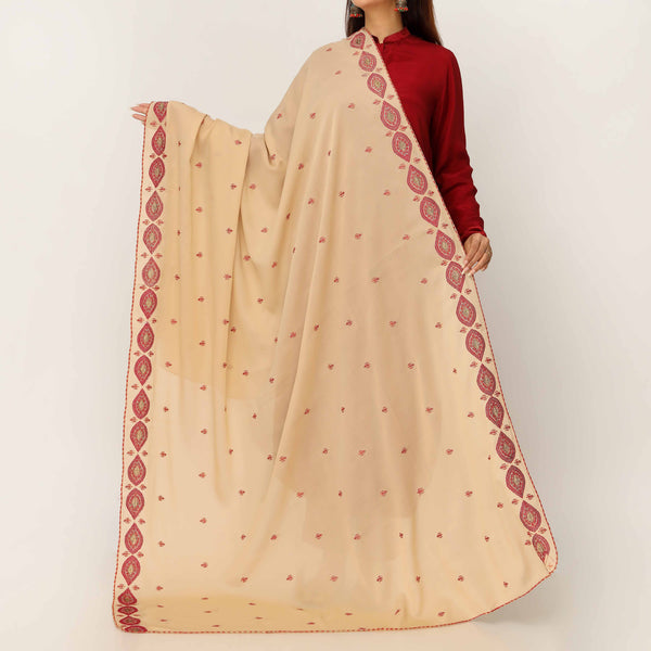 Beige Embroidered Cotton Dupatta PD5485