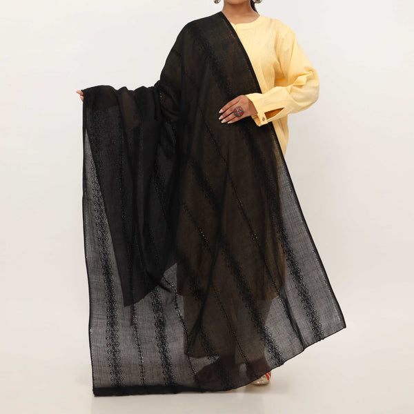 Black Embroidered Cotton Dupatta PD5489