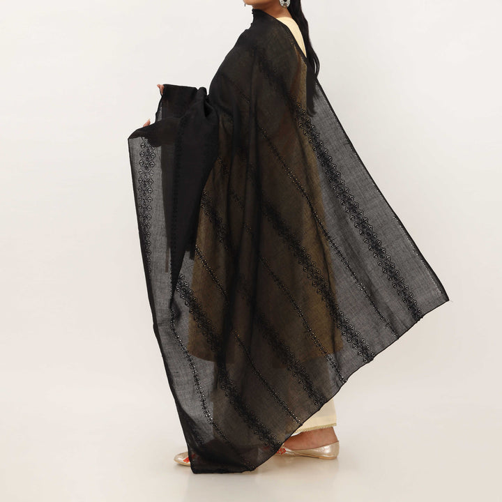 Black Embroidered Cotton Dupatta PD5489